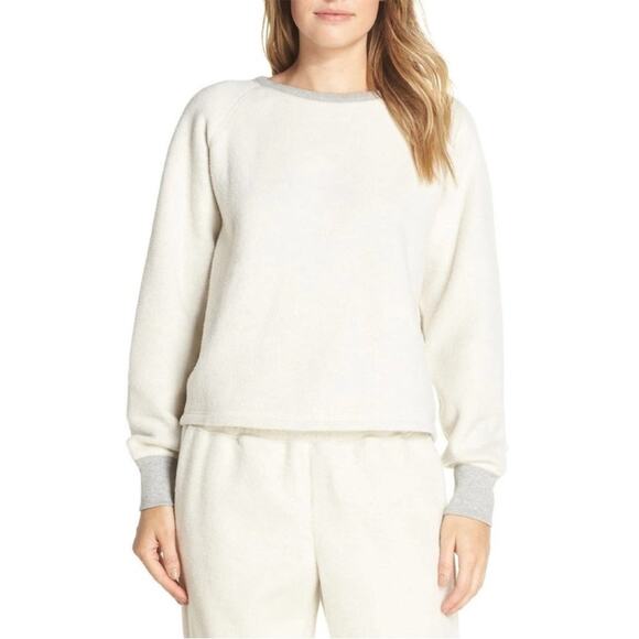 Miles by Madewell White Gray Fleece Pullover Pajama Long Sleeve Top Small K6228 - Picture 1 of 14